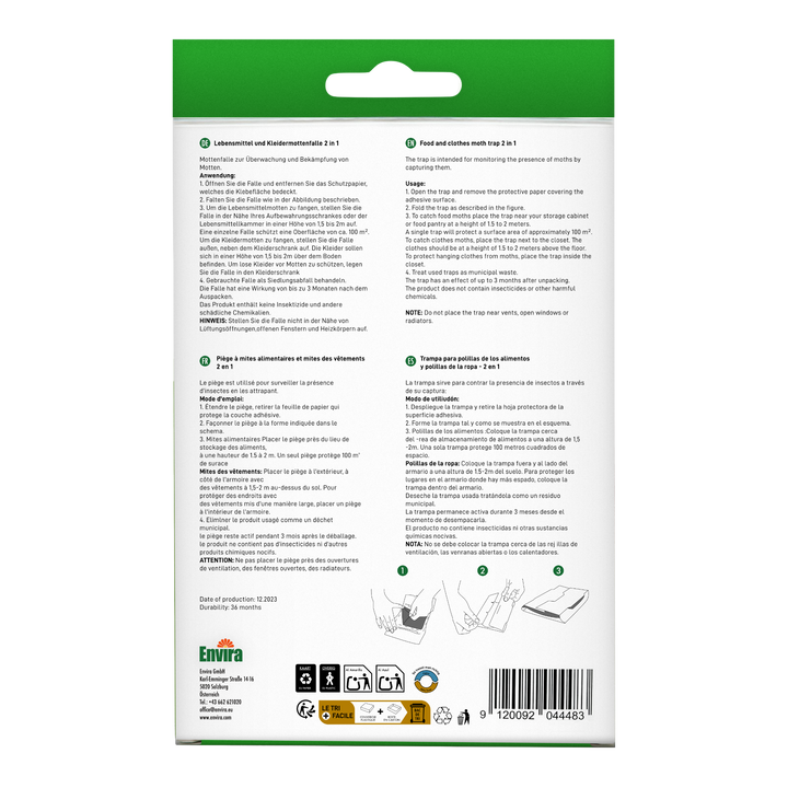 Envira Lebensmittelmotten- und Kleidermottenfalle 2 in 1